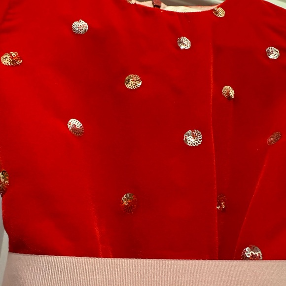 Mini Boden Red Velvet Dress with Tulle Skirt and Sequin Design. Size 9-10Y - Picture 3 of 5